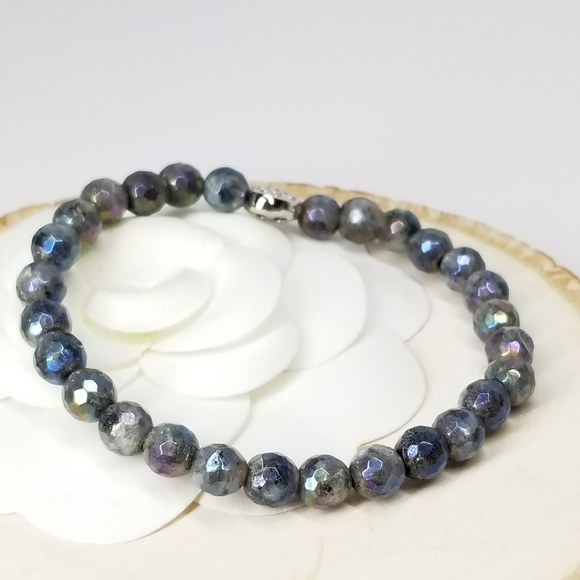 Labradorite Gemstone Pave CZ Heart Bracelet NEW - Picture 5 of 8